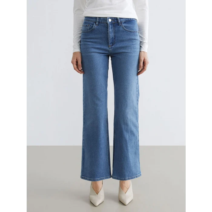 LCWAIKIKI Classic Mavi Yüksek Bel Wideleg Kadın Jean Pantolon