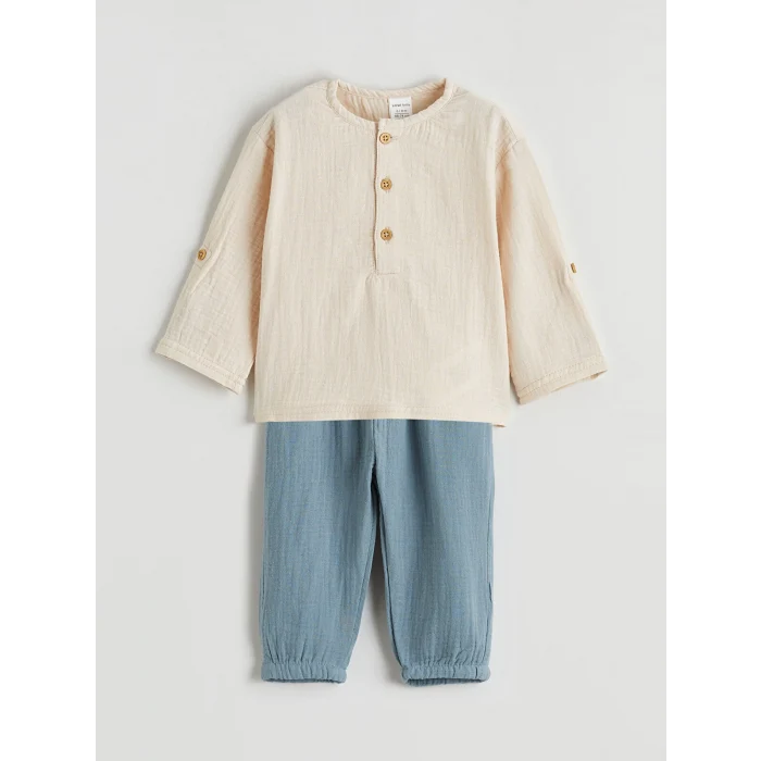 LCW baby Bej Erkek Bebek Müslin Gömlek ve Pantolon