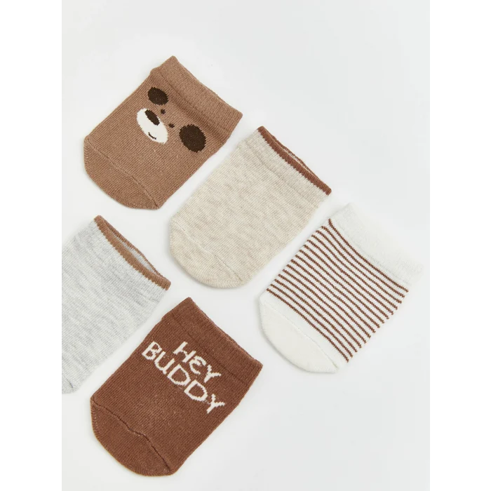 LCW Kids Kahverengi Erkek Bebek Desenli Patik Çorap 5li