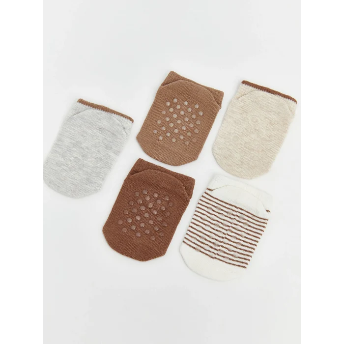 LCW Kids Kahverengi Erkek Bebek Desenli Patik Çorap 5li