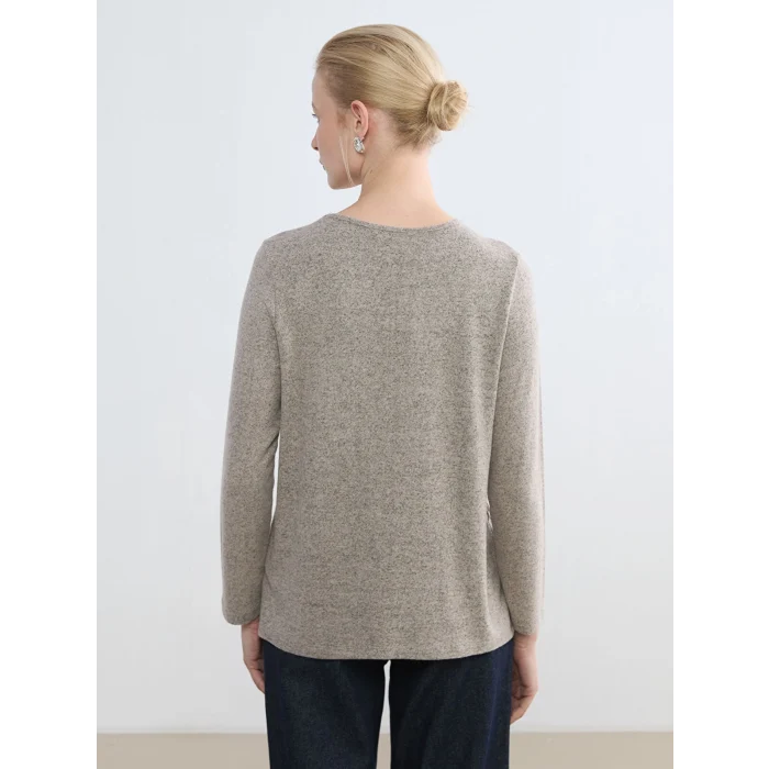 LCW Grace Bej Bisiklet Yaka Desenli Kadın Tişört