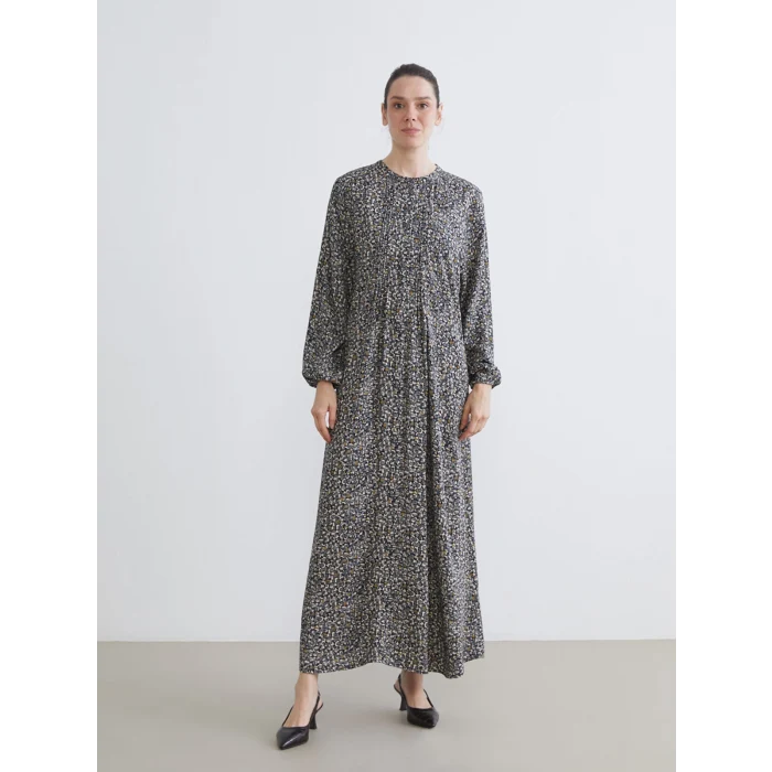 LCW Grace Yeşil Bisiklet Yaka Desenli Elbise