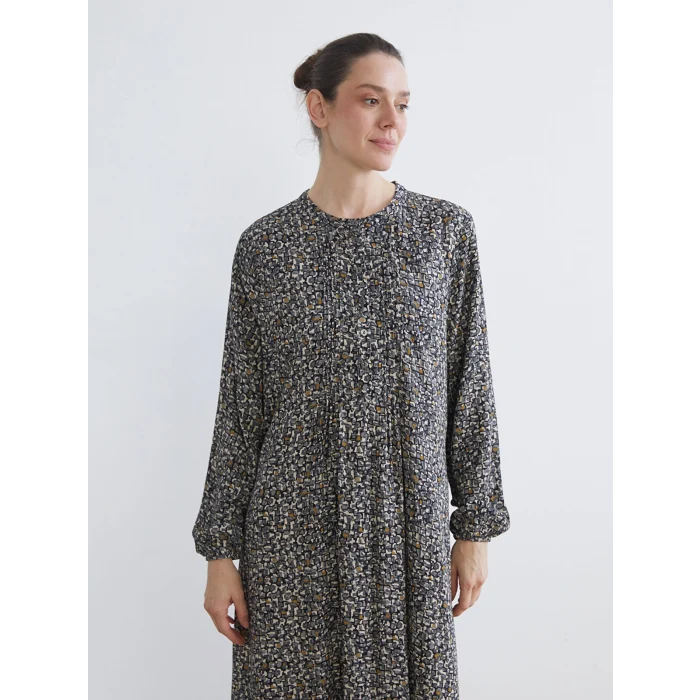 LCW Grace Yeşil Bisiklet Yaka Desenli Elbise