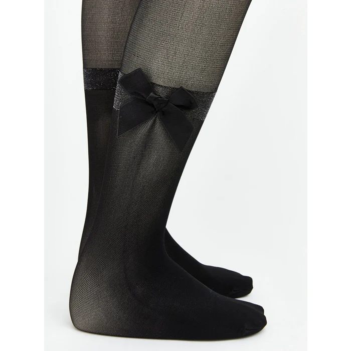 LCW Kids Siyah Fiyonk Detaylı Kız Çocuk İnce Külotlu Çorap 2li