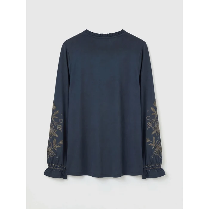 LCW Grace Lacivert Bağlama Yaka Fırfırlı Desenli Bluz