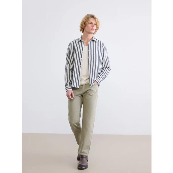 XSIDE Lacivert Regular Fit Çizgili Armürlü Erkek Gömlek