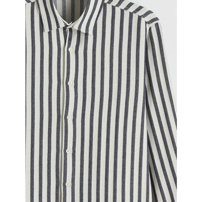 XSIDE Lacivert Regular Fit Çizgili Armürlü Erkek Gömlek