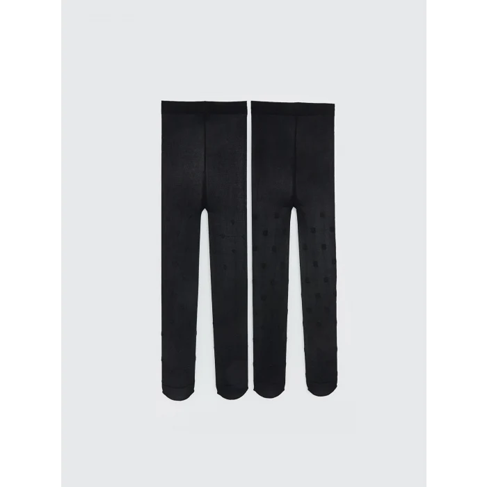 LCW Kids Siyah Desenli Kız Çocuk İnce Külotlu Çorap 2li