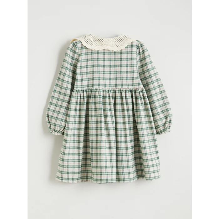 LCW Kids Yeşil Bebe Yaka Ekose Kız Çocuk Elbise