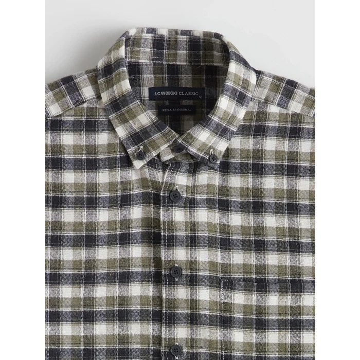 LCWAIKIKI Classic Yeşil Regular Fit Ekose Gabardin Erkek Gömlek