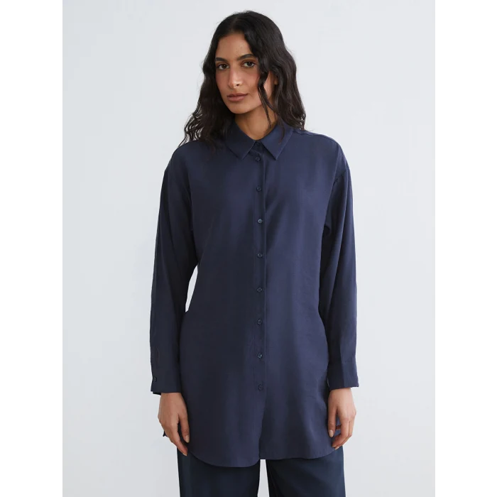 LCW Modest Lacivert Oversize Modal Karışımlı Kadın Gömlek Tunik