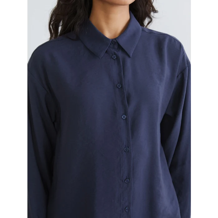 LCW Modest Lacivert Oversize Modal Karışımlı Kadın Gömlek Tunik