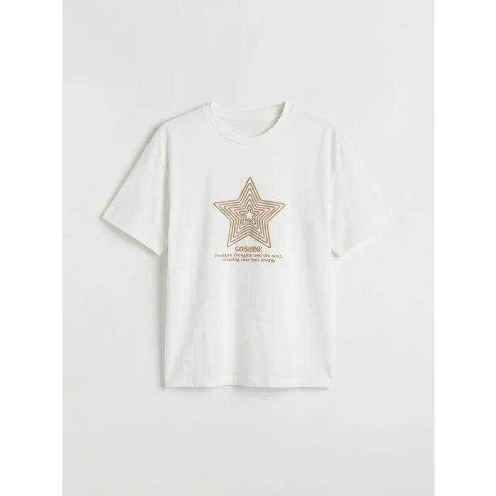 LCW Kids Ekru Bisiklet Yaka Baskılı Kız Çocuk Tişört ve Pantolon