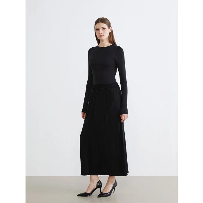 LCW Grace Siyah Beli Lastikli Belmando Kloş Etek