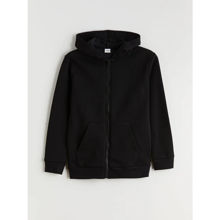 LCW Kids Siyah Kapüşonlu Erkek Çocuk Kalın Fermuarlı Sweatshirt