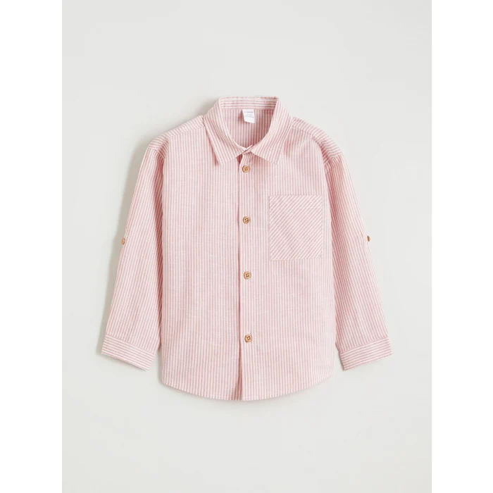 LCW Kids Turuncu Çizgili Keten Karışımlı Erkek Çocuk Gömlek