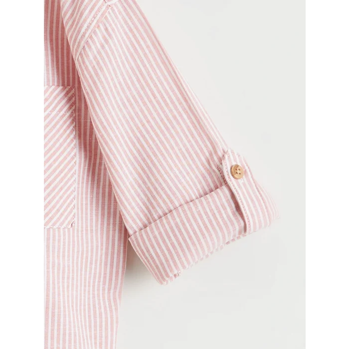 LCW Kids Turuncu Çizgili Keten Karışımlı Erkek Çocuk Gömlek