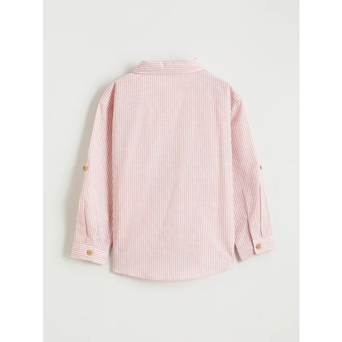 LCW Kids Turuncu Çizgili Keten Karışımlı Erkek Çocuk Gömlek