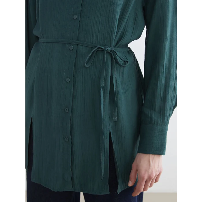 LCWAIKIKI Classic Yeşil Dokulu Krinkle Kadın Gömlek Tunik