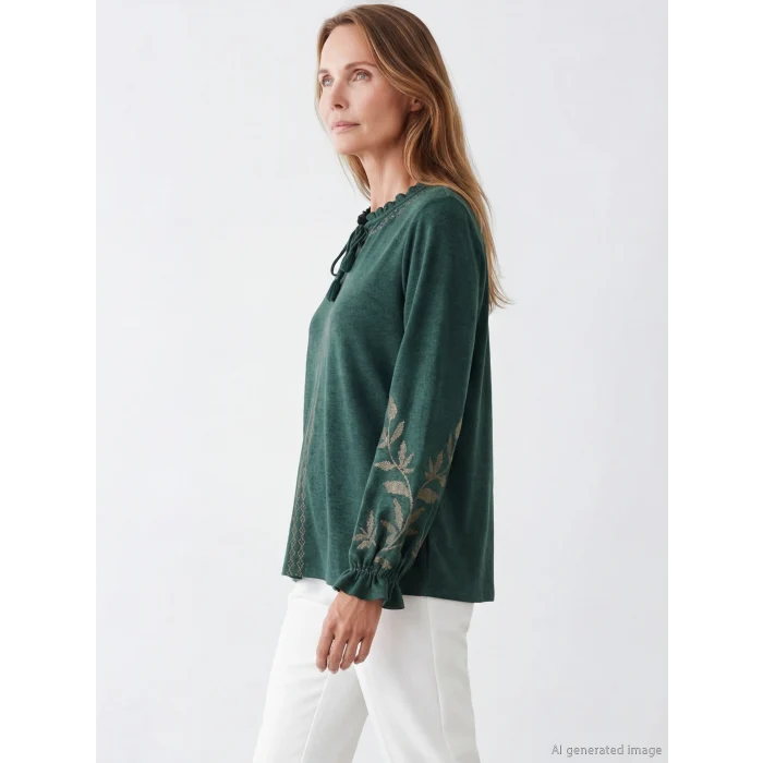 LCW Grace Yeşil Bağlamalı Yaka Desenli Bluz