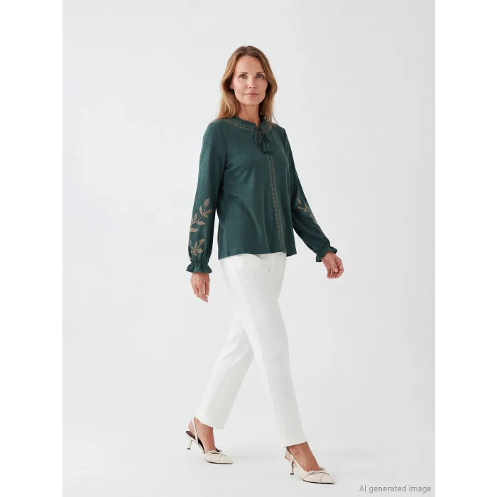 LCW Grace Yeşil Bağlamalı Yaka Desenli Bluz