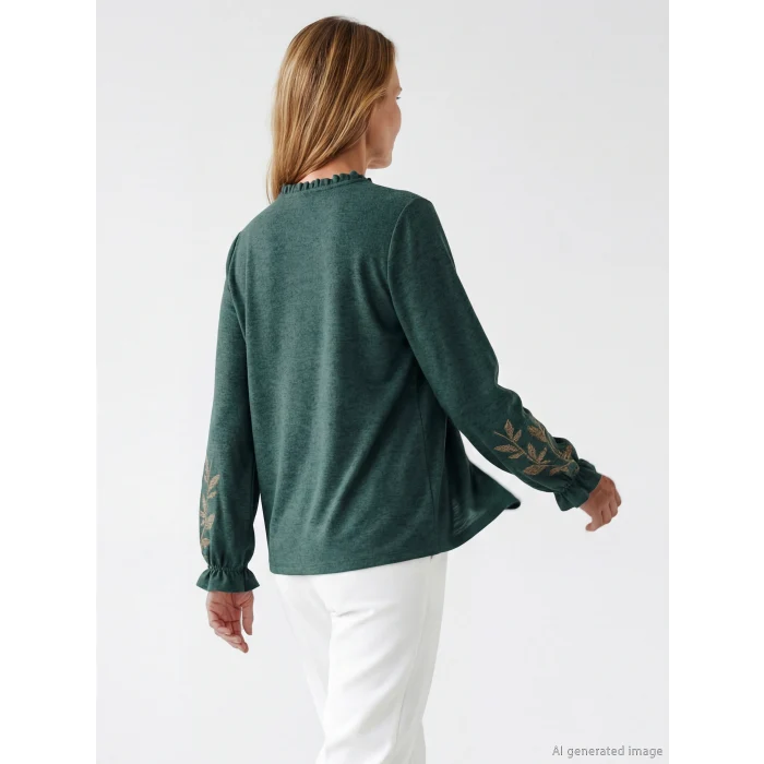 LCW Grace Yeşil Bağlamalı Yaka Desenli Bluz