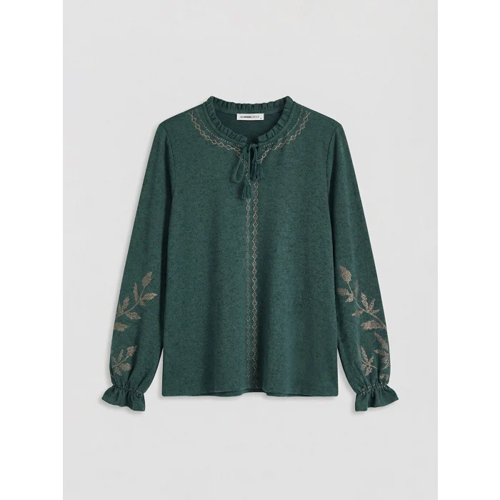 LCW Grace Yeşil Bağlamalı Yaka Desenli Bluz