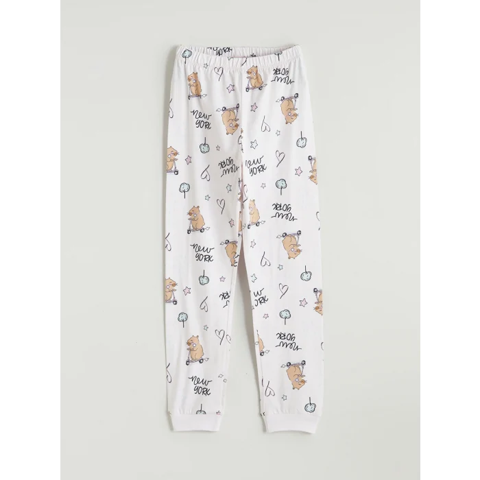 LCW Kids Pembe Bisiklet Yaka New York Baskılı Kız Çocuk Pijama Takım