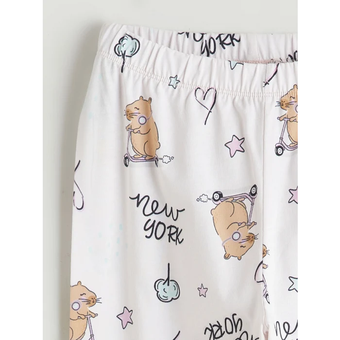 LCW Kids Pembe Bisiklet Yaka New York Baskılı Kız Çocuk Pijama Takım