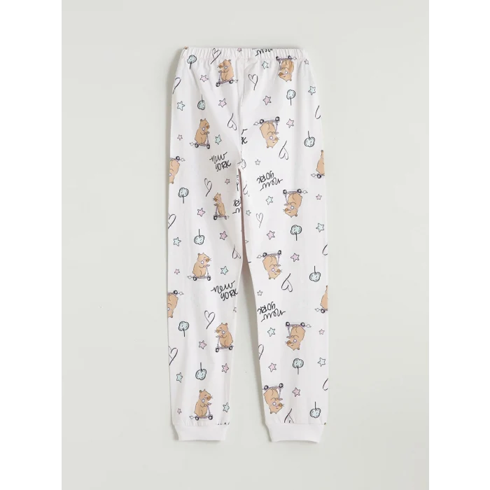 LCW Kids Pembe Bisiklet Yaka New York Baskılı Kız Çocuk Pijama Takım