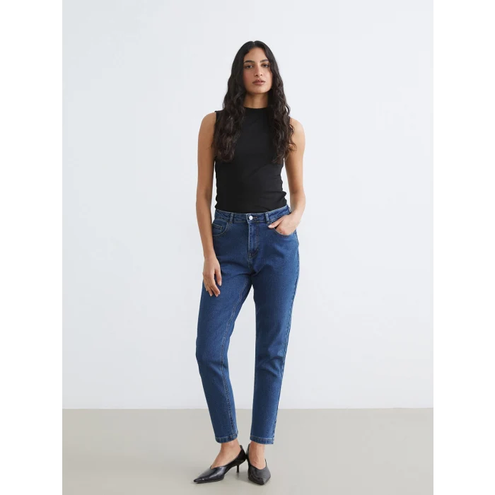 LCW Modest İndigo Mom Fit Kadın Jean Pantolon