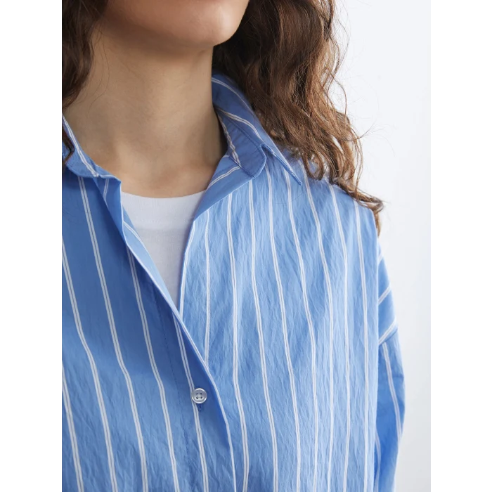 LCW Vision Mavi Çizgili Oversize Kadın Gömlek