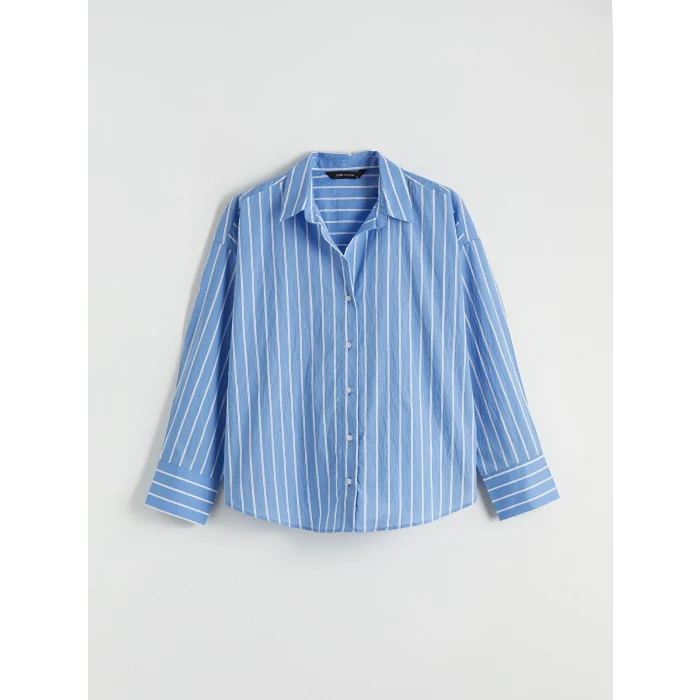 LCW Vision Mavi Çizgili Oversize Kadın Gömlek