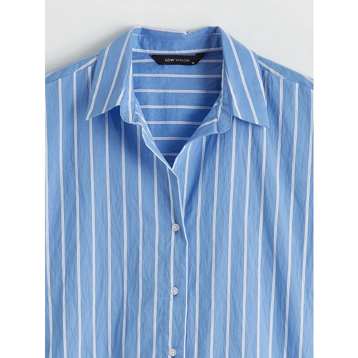 LCW Vision Mavi Çizgili Oversize Kadın Gömlek