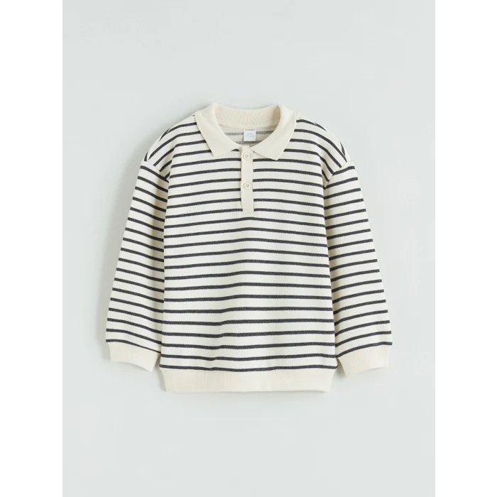 LCW Kids Bej Çizgili Erkek Çocuk Sweatshirt ve Eşofman Altı