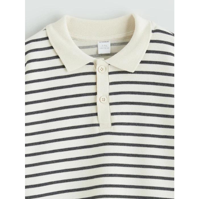 LCW Kids Bej Çizgili Erkek Çocuk Sweatshirt ve Eşofman Altı