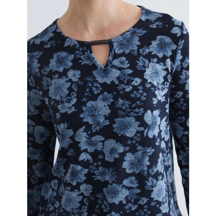LCW Grace Lacivert Bisiklet Yaka Çiçekli Bluz
