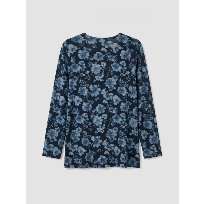 LCW Grace Lacivert Bisiklet Yaka Çiçekli Bluz