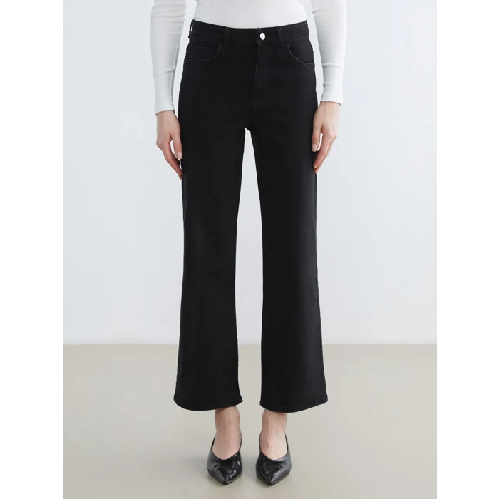 LCWAIKIKI Classic Siyah Yüksek Bel Wideleg Kadın Jean Pantolon