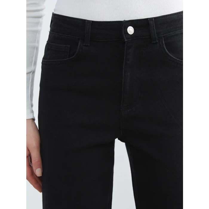 LCWAIKIKI Classic Siyah Yüksek Bel Wideleg Kadın Jean Pantolon