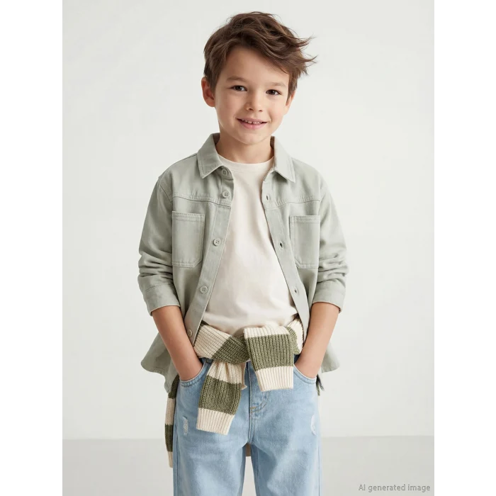 LCW Kids Yeşil Uzun Kollu Erkek Çocuk Gömlek