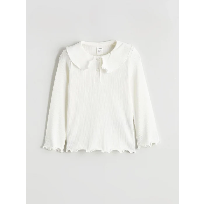 LCW Kids Ekru Bebe Yaka Fırfırlı Kız Çocuk Bluz