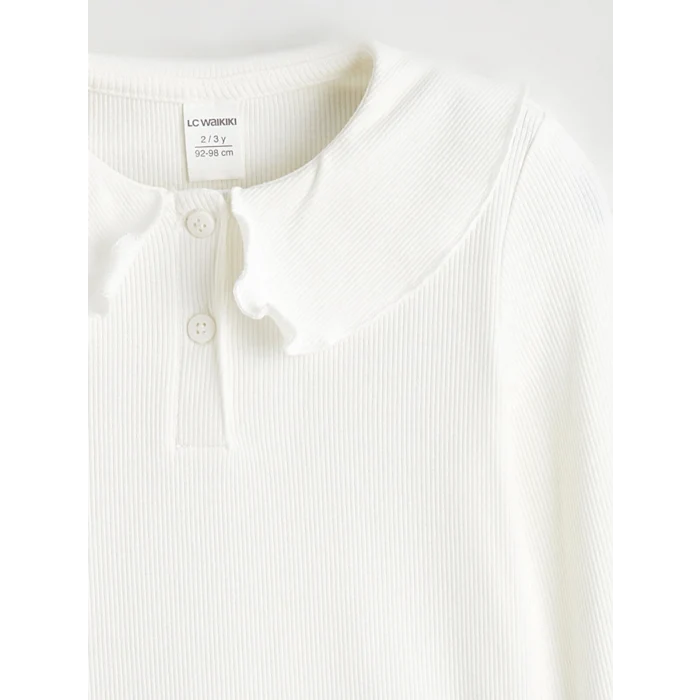 LCW Kids Ekru Bebe Yaka Fırfırlı Kız Çocuk Bluz