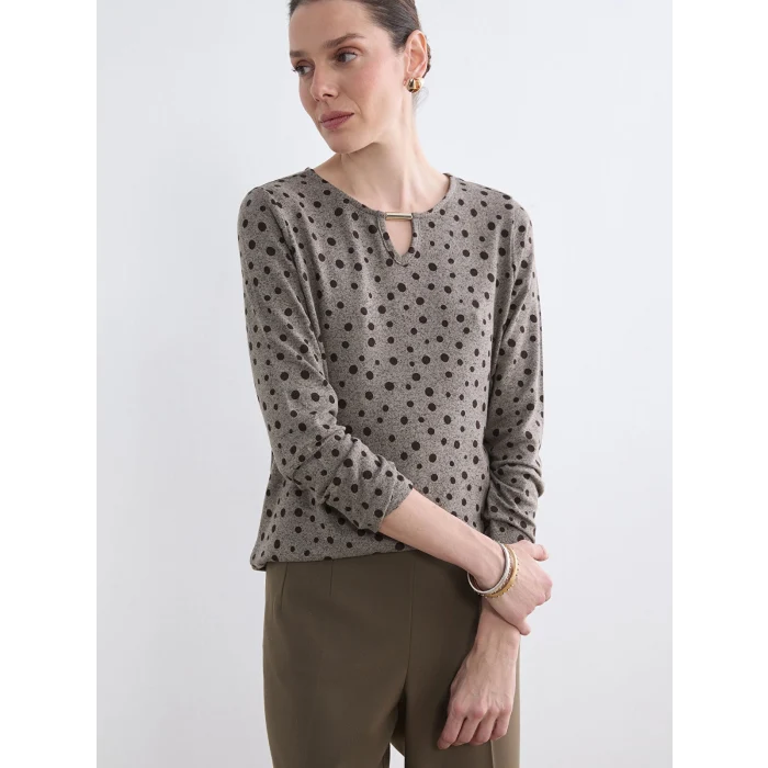 LCW Grace Kahverengi Bisiklet Yaka Desenli Bluz