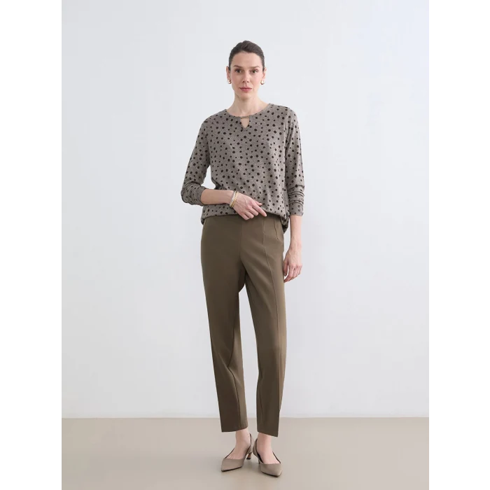 LCW Grace Kahverengi Bisiklet Yaka Desenli Bluz