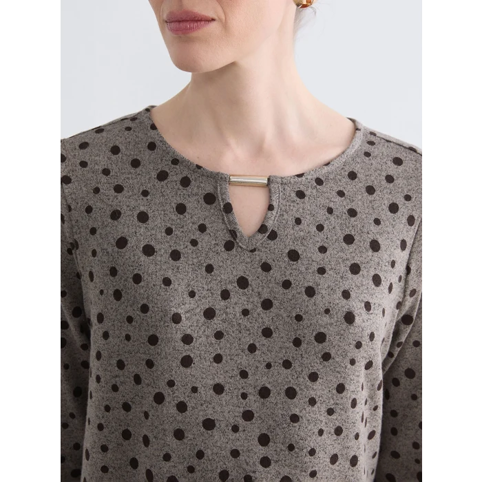 LCW Grace Kahverengi Bisiklet Yaka Desenli Bluz