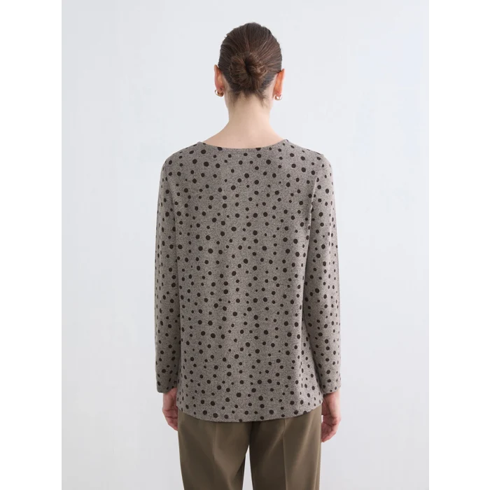 LCW Grace Kahverengi Bisiklet Yaka Desenli Bluz