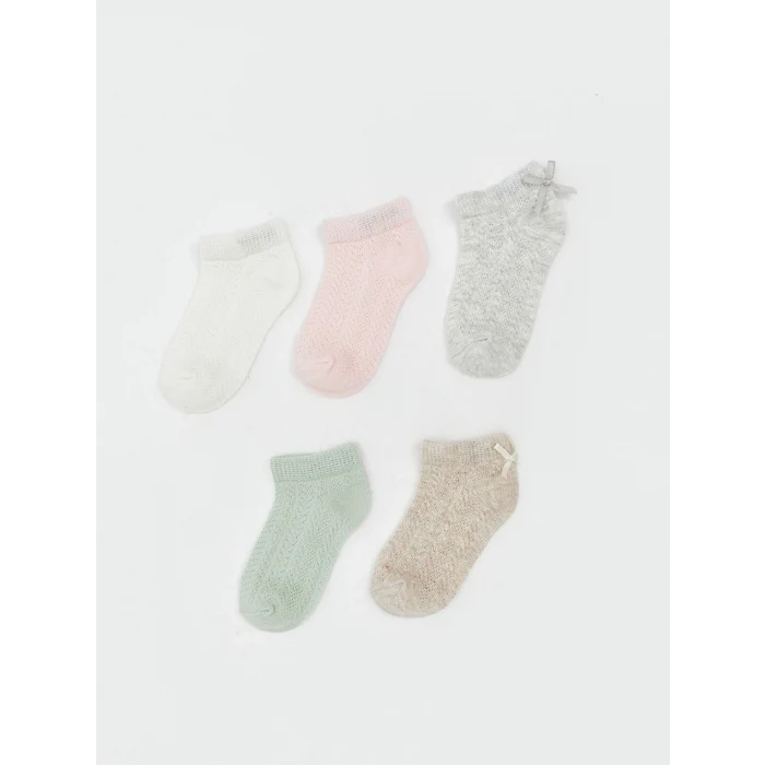 LCW baby Ekru Desenli Kız Bebek Patik Çorap 5li