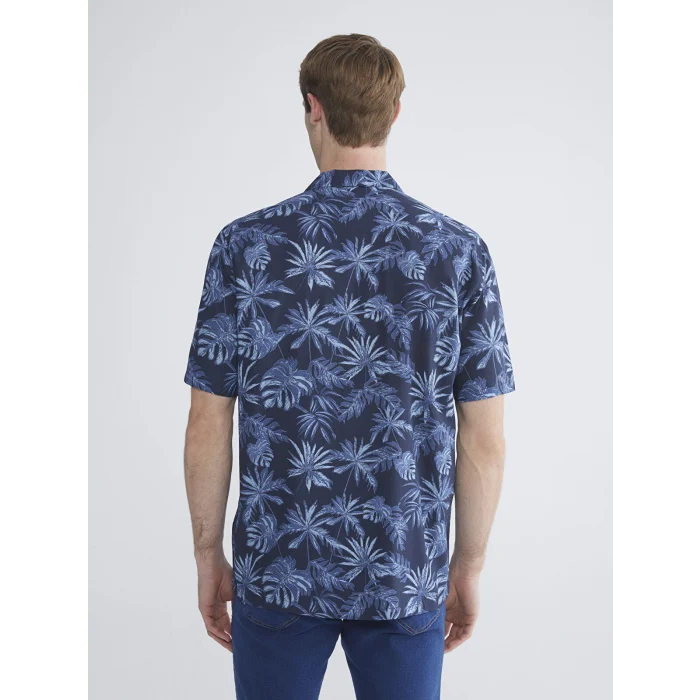 SOUTHBLUE Lacivert Regular Fit Resort Yaka Kısa Kollu Desenli Poplin Erkek Gömlek