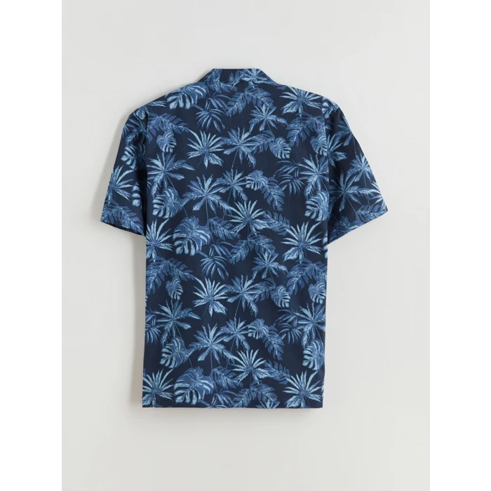 SOUTHBLUE Lacivert Regular Fit Resort Yaka Kısa Kollu Desenli Poplin Erkek Gömlek